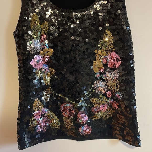 Sequin Floral Top Medium Maximalist Michelle Nicole Black Pink Tank Sparkly - Picture 4 of 15